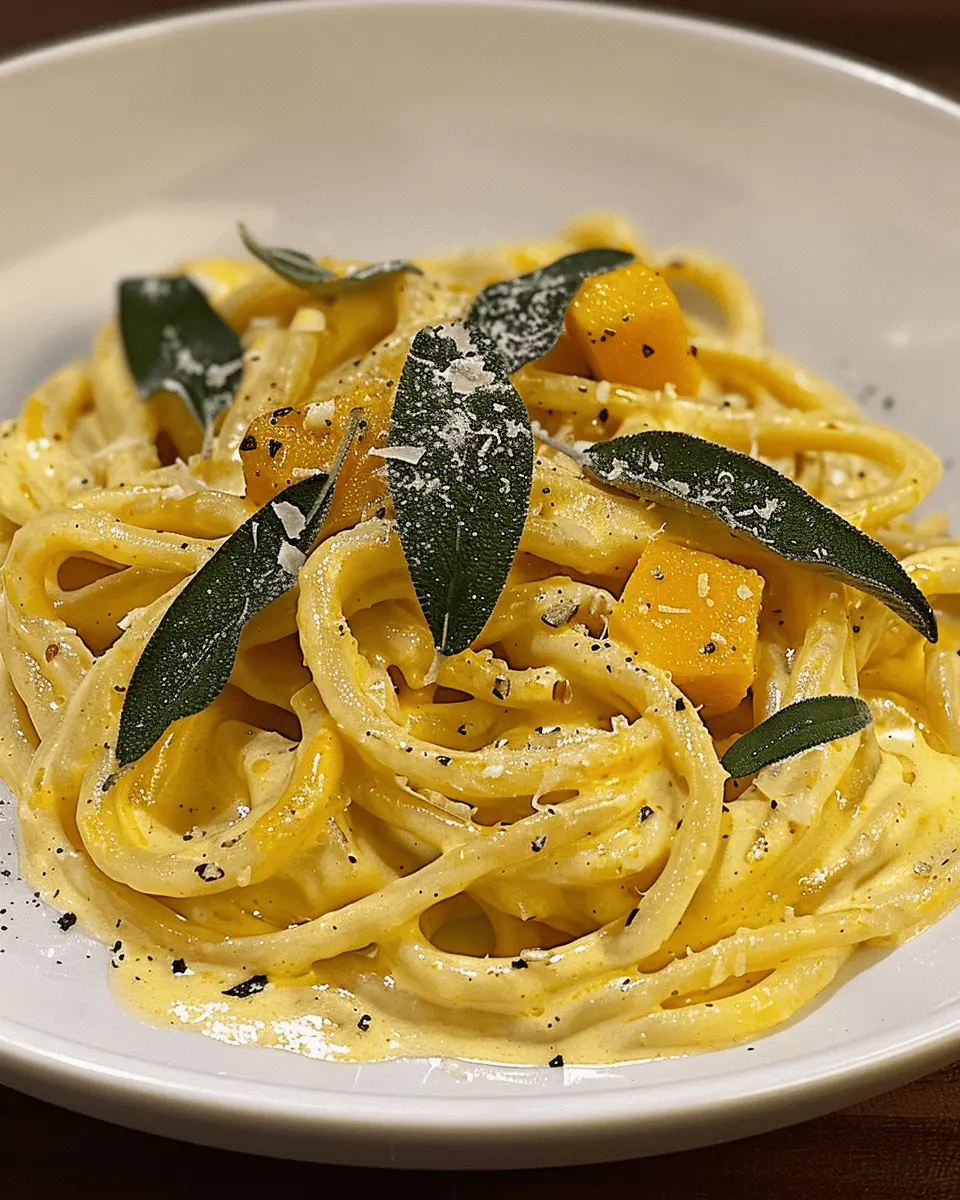 Creamy Pumpkin Alfredo: Indulgent Dish with Crisp Sage & Turkey Bacon