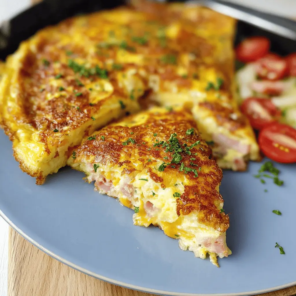 Baked Ham and Cheese Omelette with Turkey Bacon and Chicken Ham