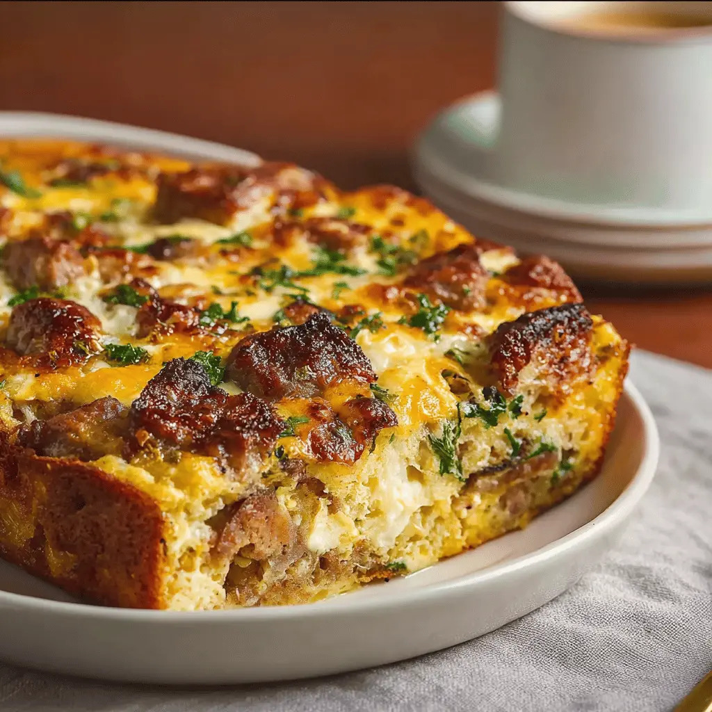 Cheesy Sausage Breakfast Casserole with Turkey Bacon Delight