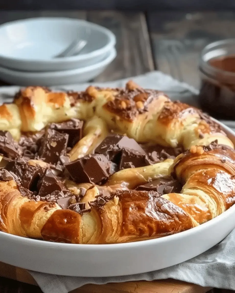 Decadent Chocolate Croissant Breakfast Bake with Turkey Bacon Delight