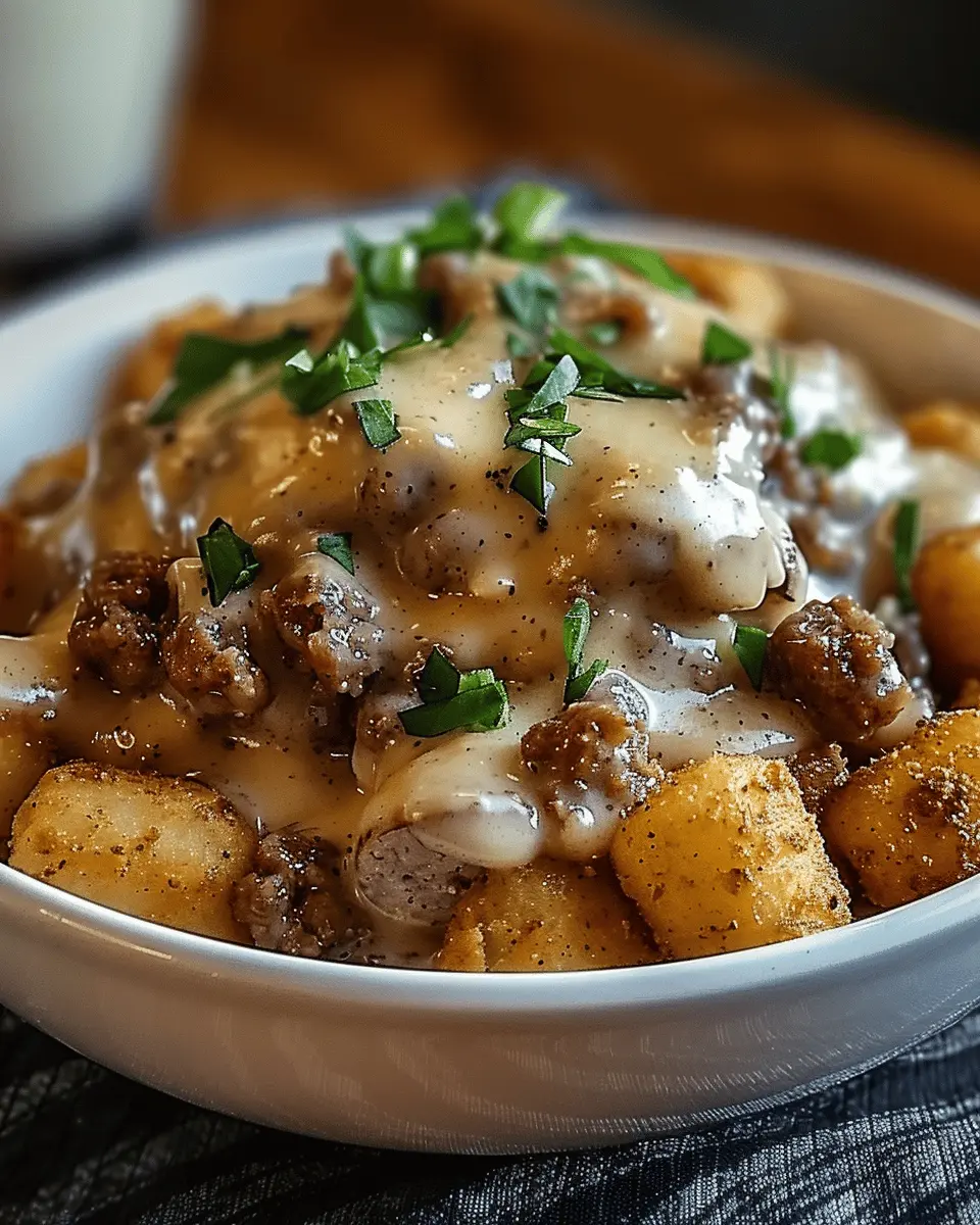 Tater Tot Breakfast Bowl: Easy Sausage Gravy & Turkey Bacon Recipe