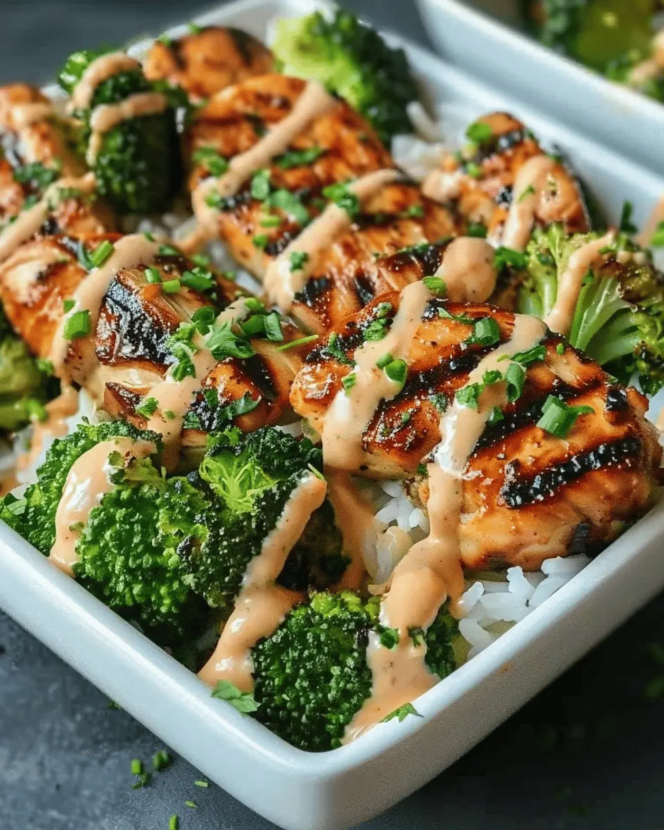 Grilled Chicken Bowls with Creamy Garlic Sauce & Broccoli Delight