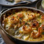 Seafood gratin with caramelised apples