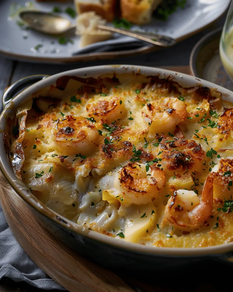 Seafood gratin with caramelised apples: A cozy indulgence for all