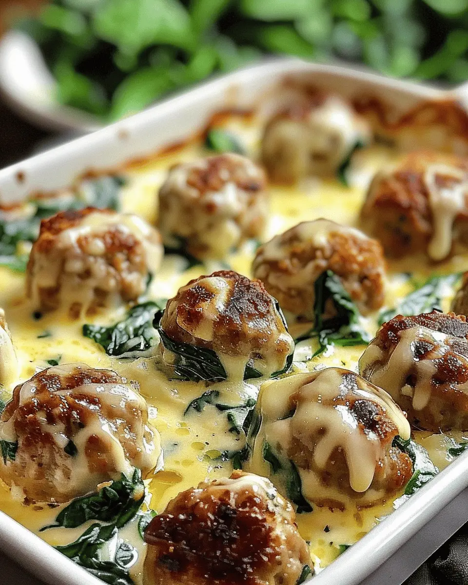 Southern Style Baked Chicken Ricotta Meatballs with Creamy Spinach Alfredo