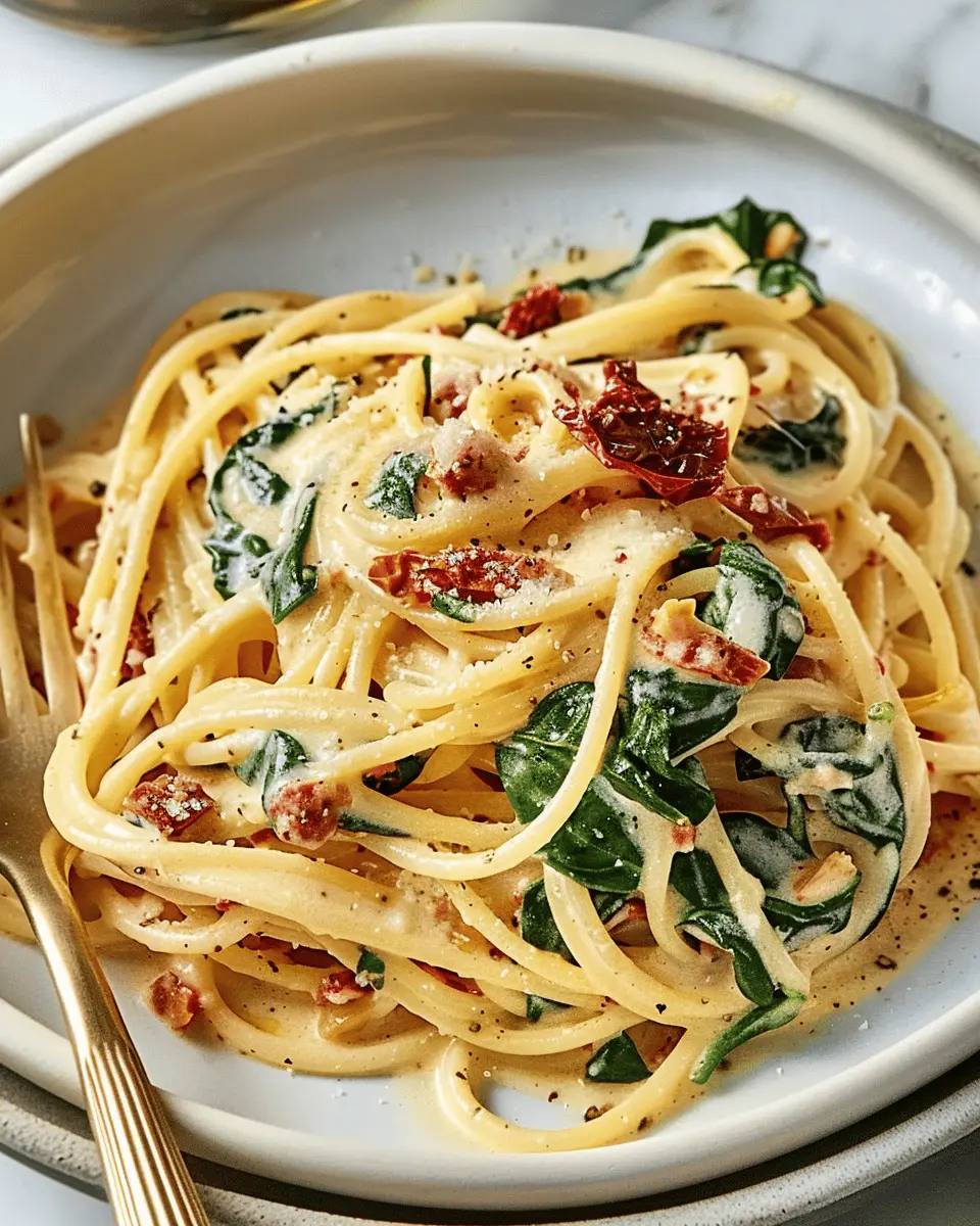 Spaghetti & Spinach with Sun-Dried Tomato Cream Sauce: Easy and Delicious