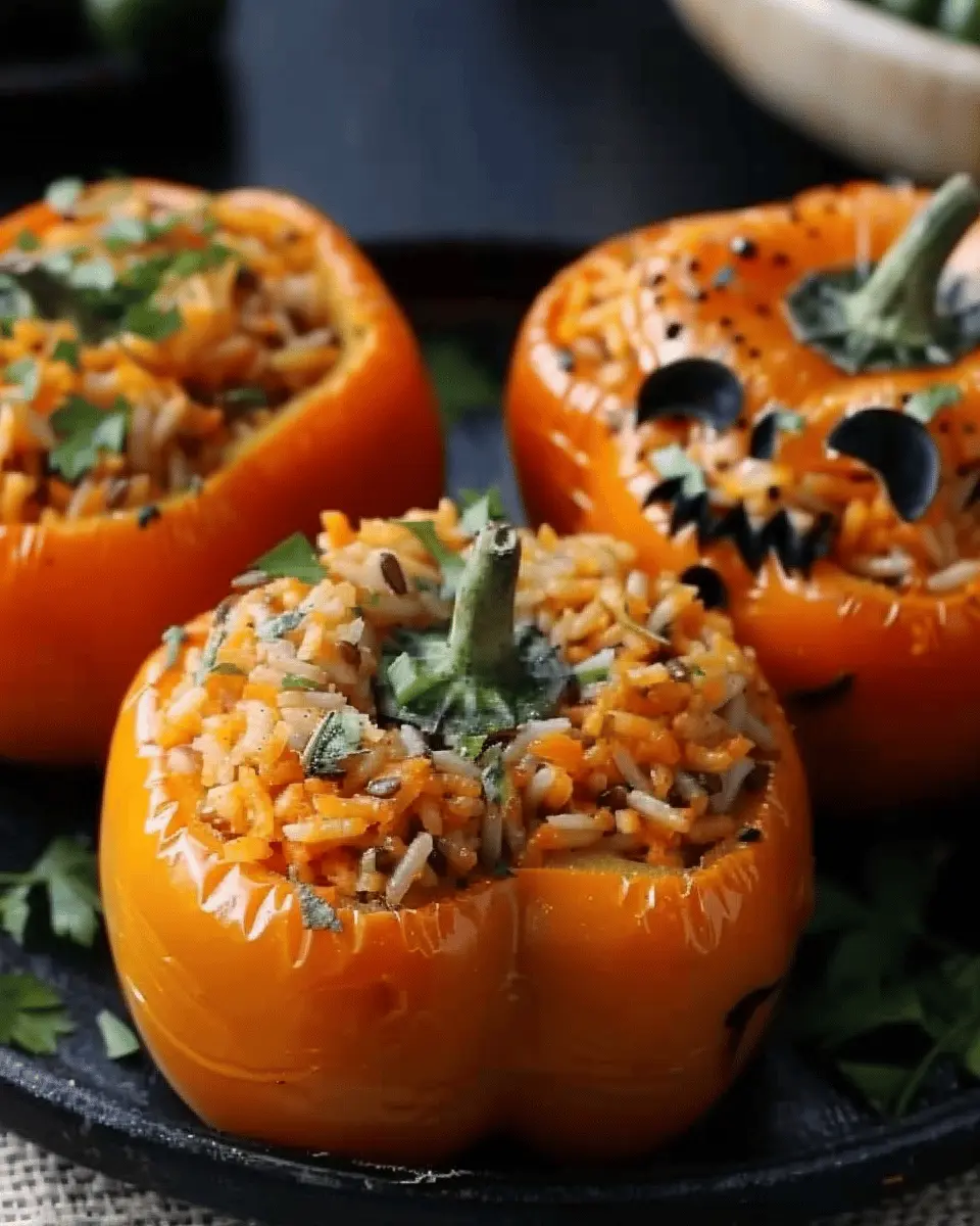 Spooky Delicious Shredded Chicken Rice Stuffed Peppers Recipe for Halloween
