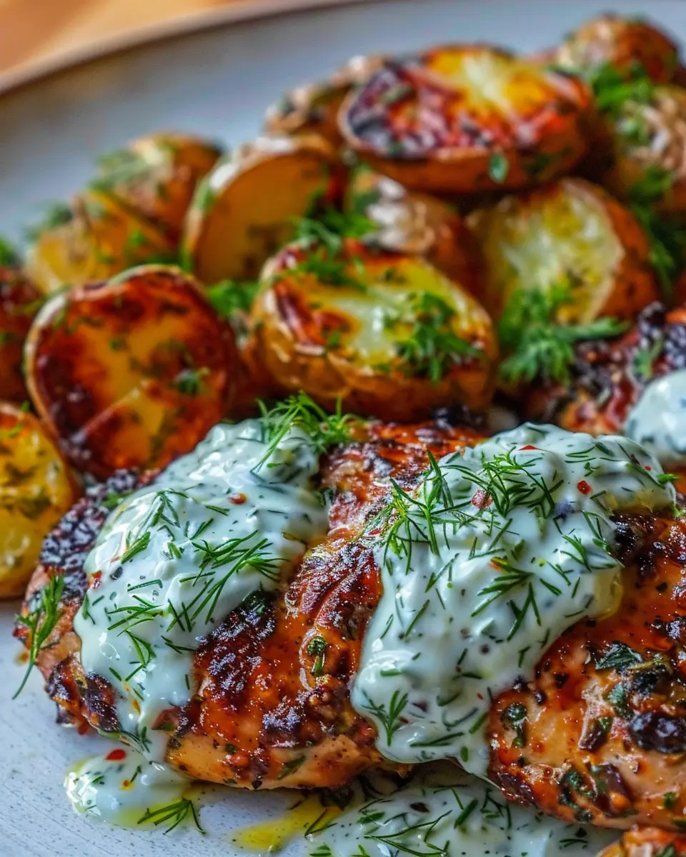 Spicy Yogurt Marinated Chicken with Dill Feta Cream Bliss