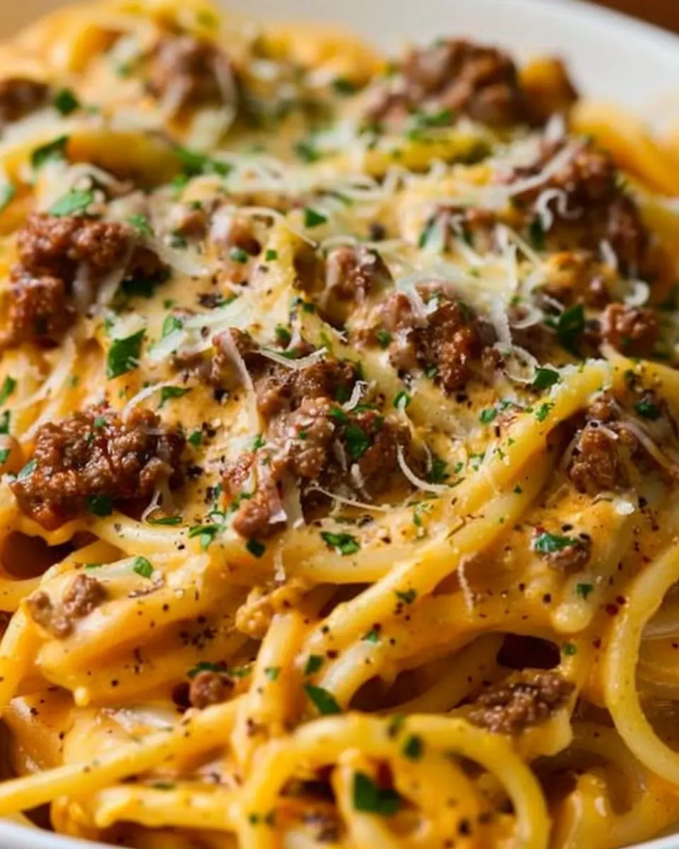 Cajun Beef Spaghetti: Indulgent Creamy Three-Cheese Delight