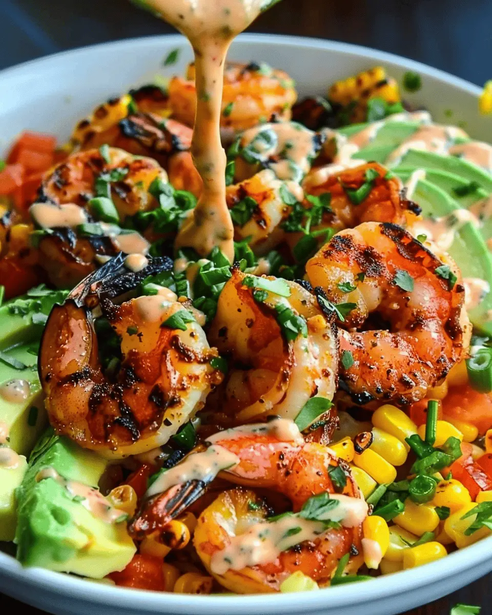 Grilled Shrimp Bowl: Easy Avocado, Corn Salsa &amp; Creamy Sauce