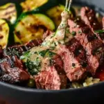 Grilled Steak Bowl with Sauce & Grilled Zucchini