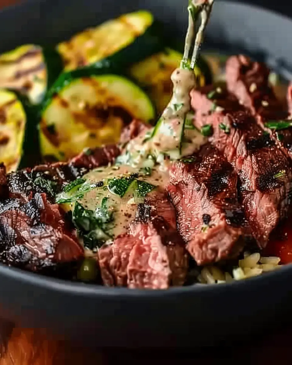Grilled Steak Bowl: Easy Recipe with Zucchini and Savory Sauce