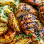 Loaded Herb Grilled Chicken with Creamy Pesto Pasta & Roasted Potatoes