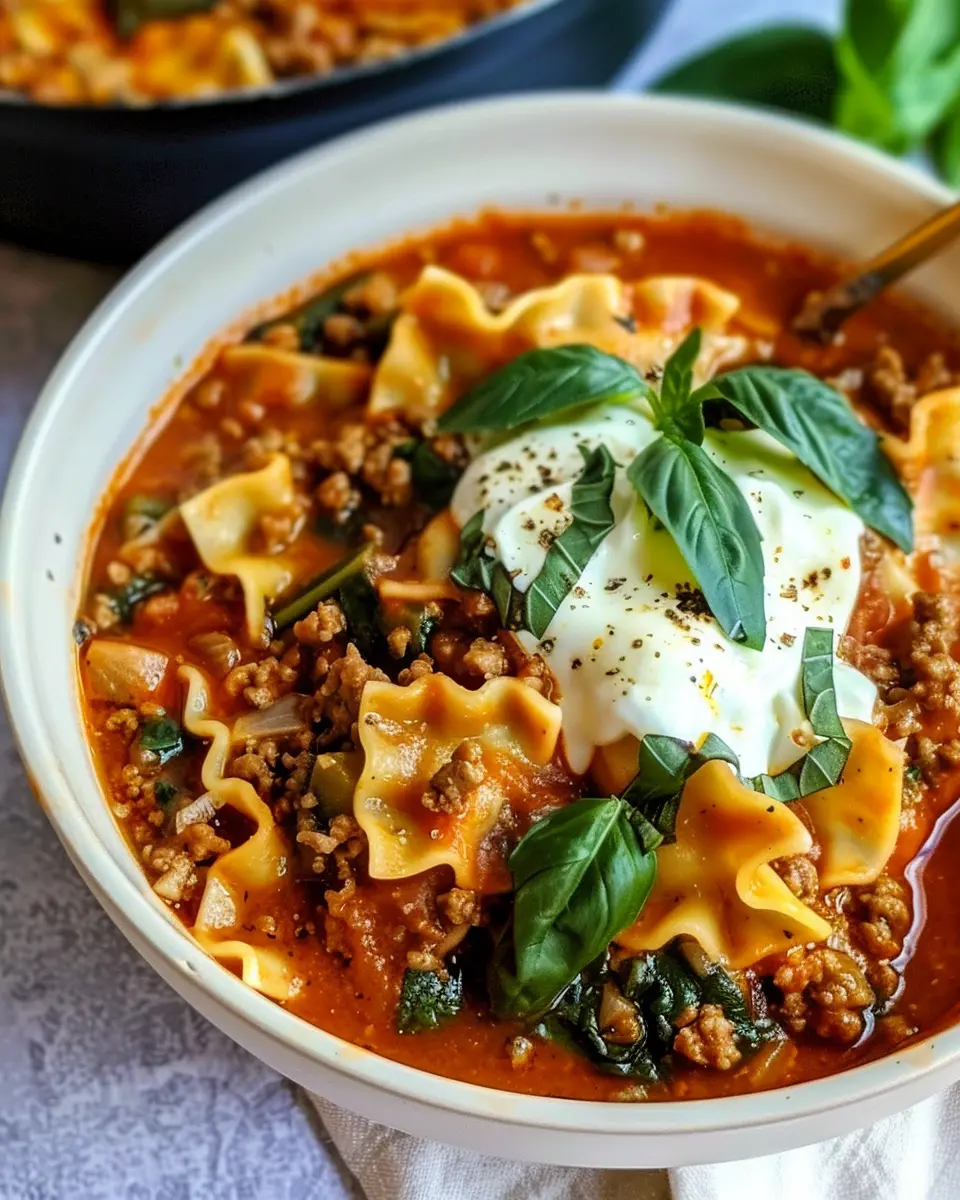 One Pot Lasagna Soup: Easy Comfort with Turkey Bacon and Chicken Ham