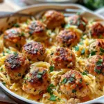Greek Chicken Meatballs with Lemon Orzo
