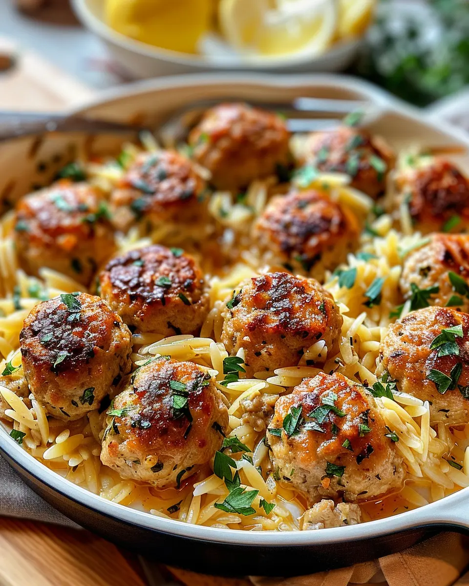Greek Chicken Meatballs with Lemon Orzo: Easy and Flavorful Delight
