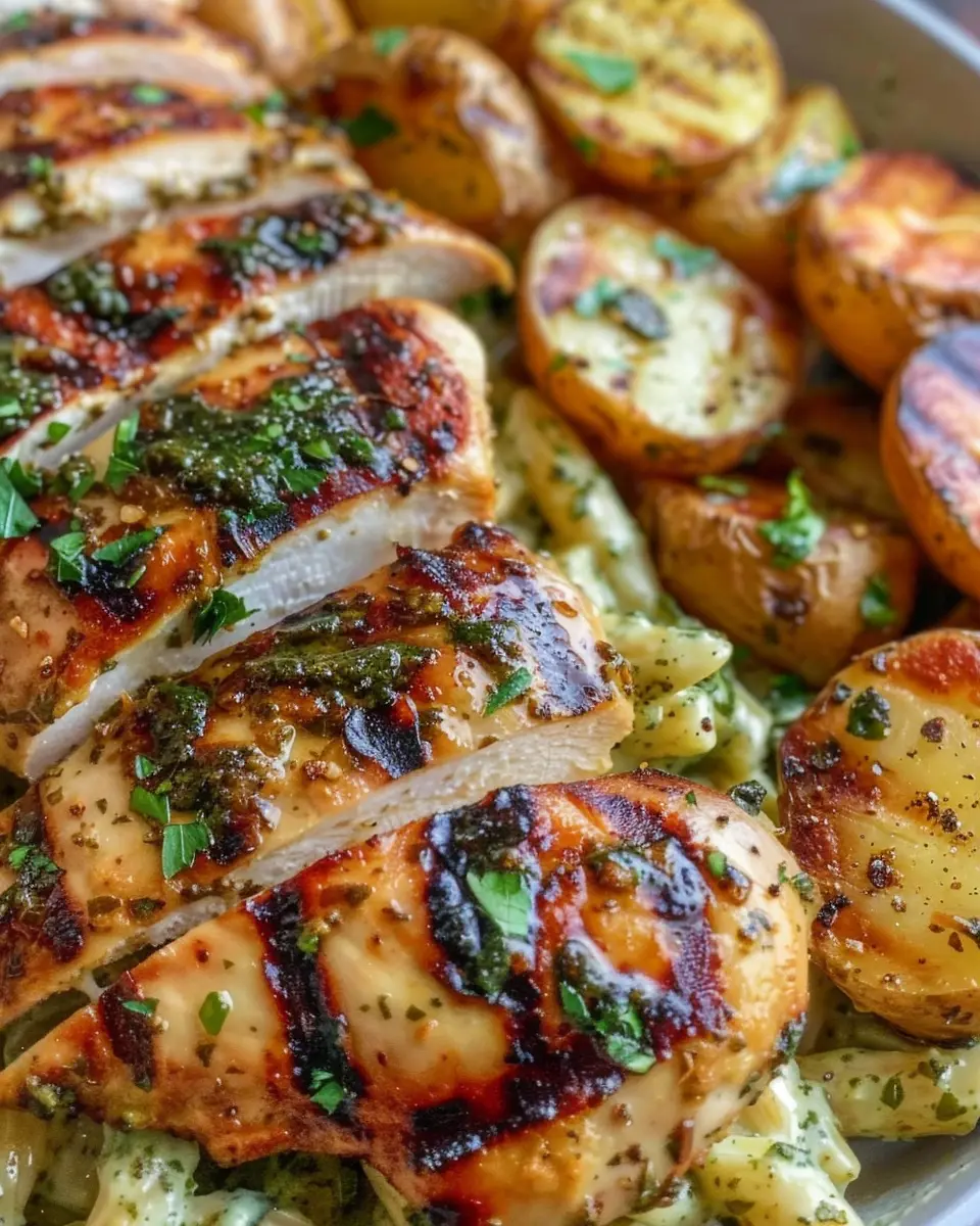 Loaded Herb Grilled Chicken: Indulgent Pesto Pasta &amp; Roasted Potatoes