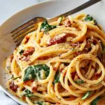 Spaghetti & Spinach with Sun-Dried Tomato Cream Sauce