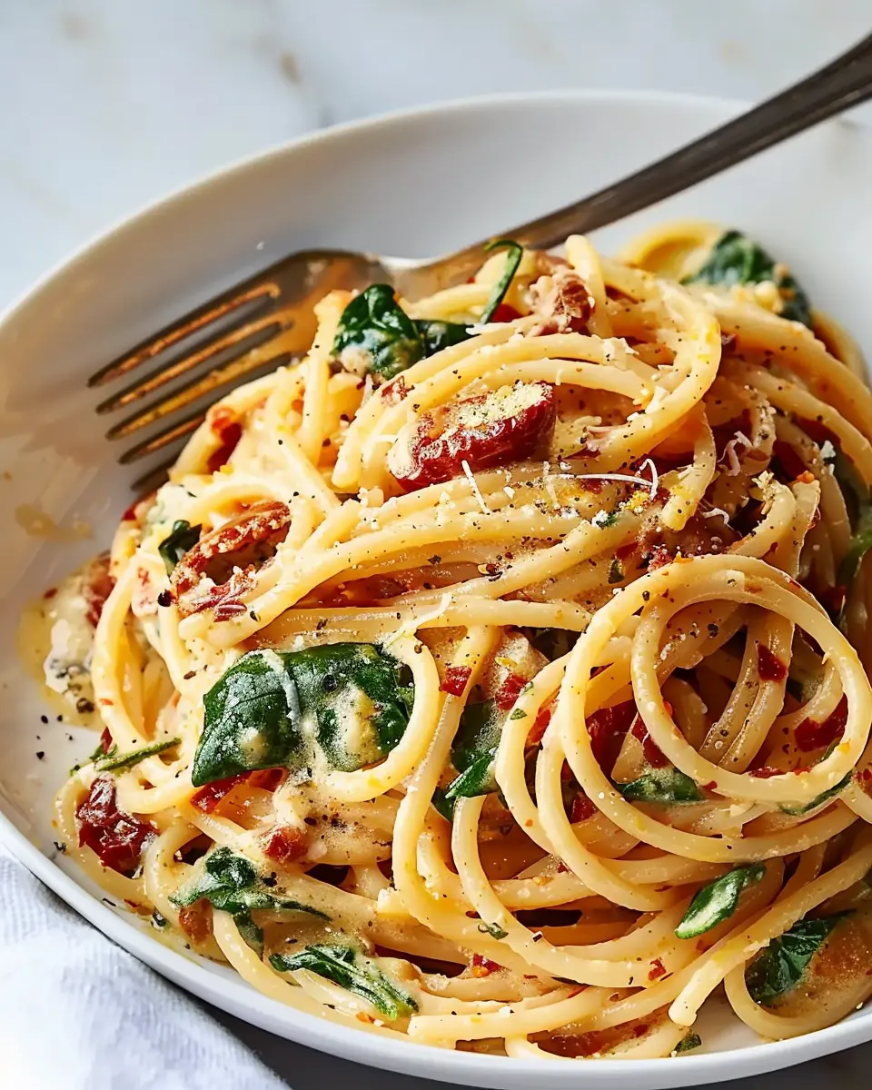 Spaghetti with Sun-Dried Tomato: Indulgent Spinach Cream Sauce