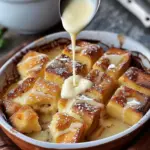 Bread Pudding in Casserole with Vanilla Sauce