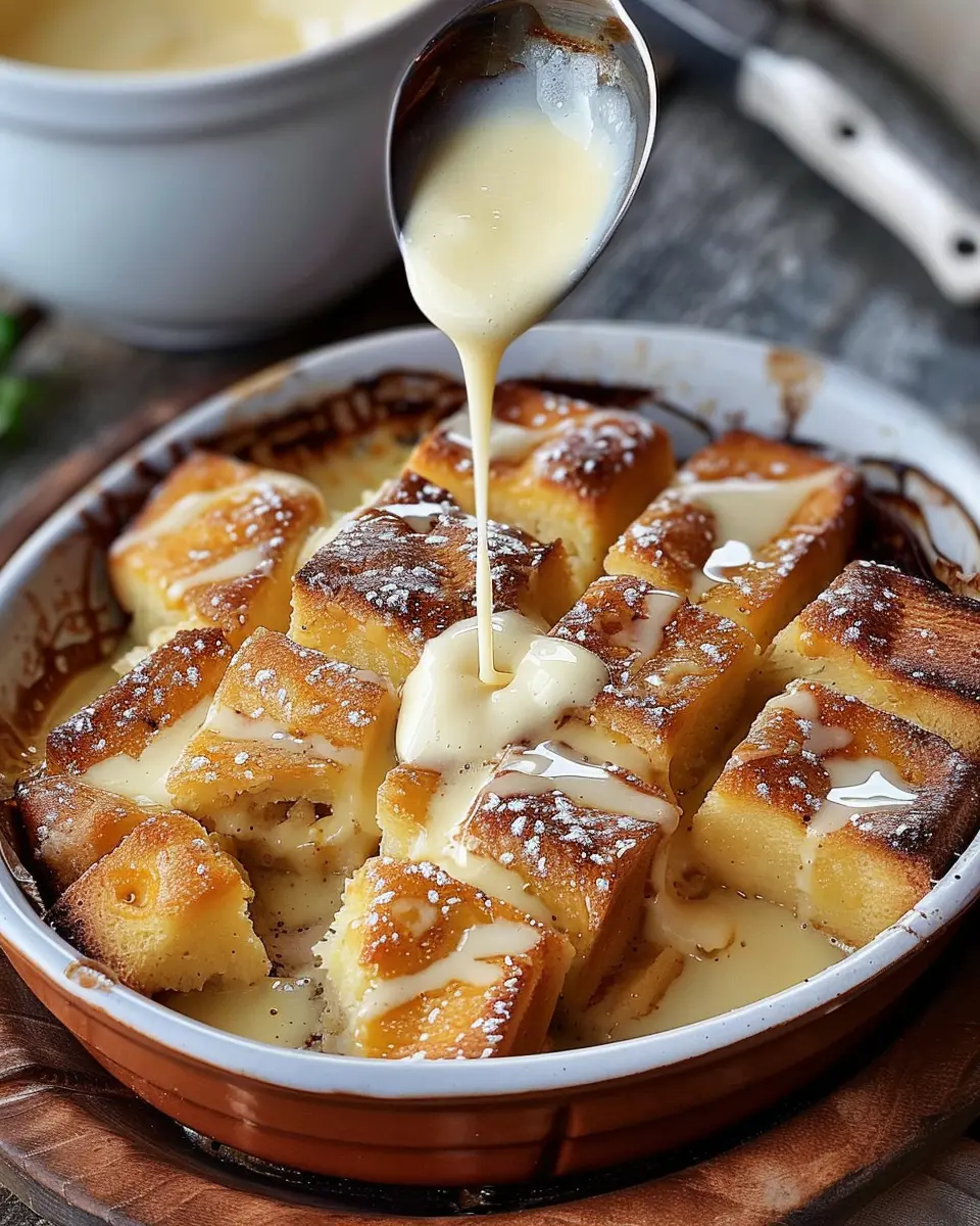 Bread Pudding in Casserole: Indulgent Vanilla Sauce Delight