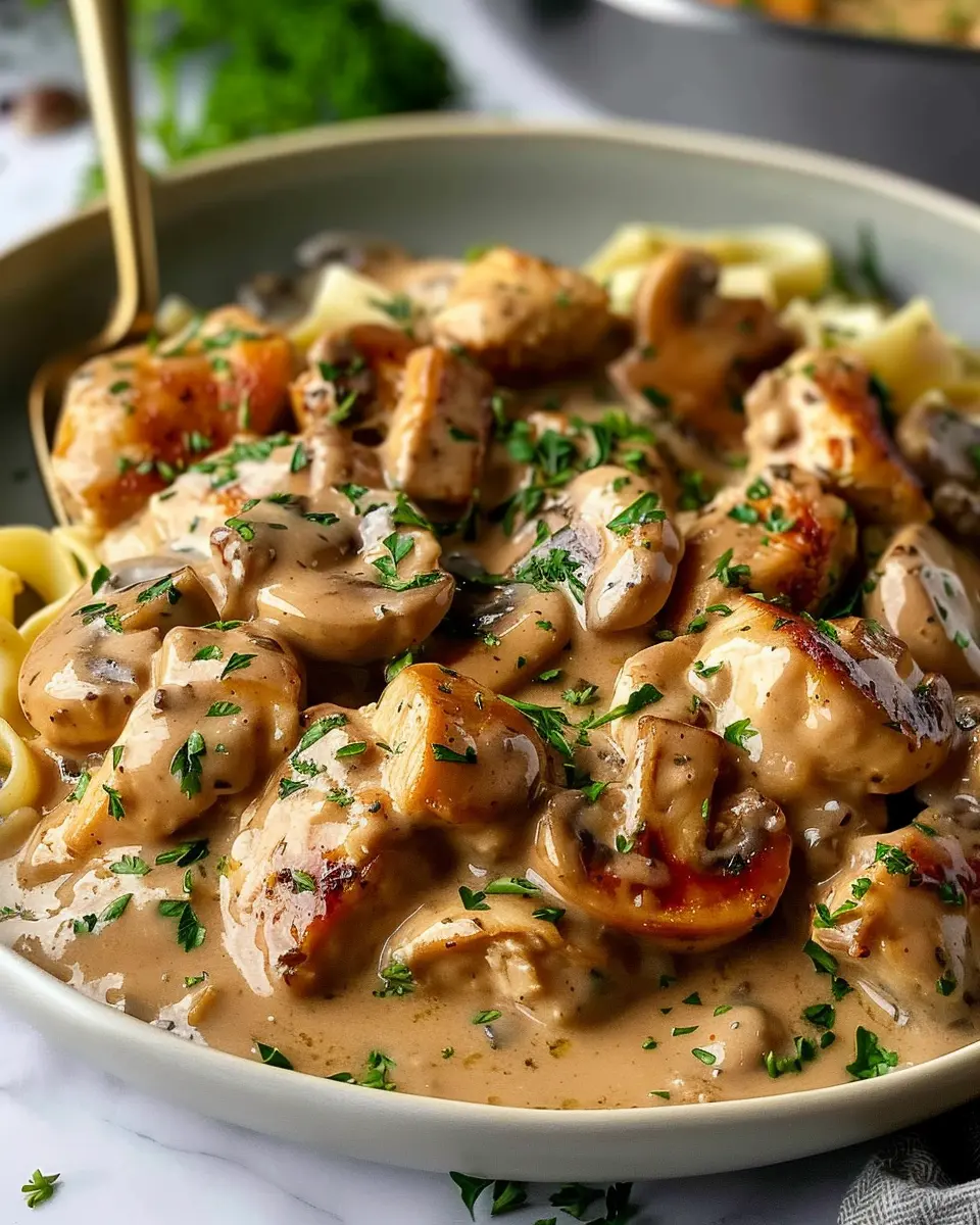 Rich Chicken Stroganoff: Indulgent Creamy Delight with Turkey Bacon