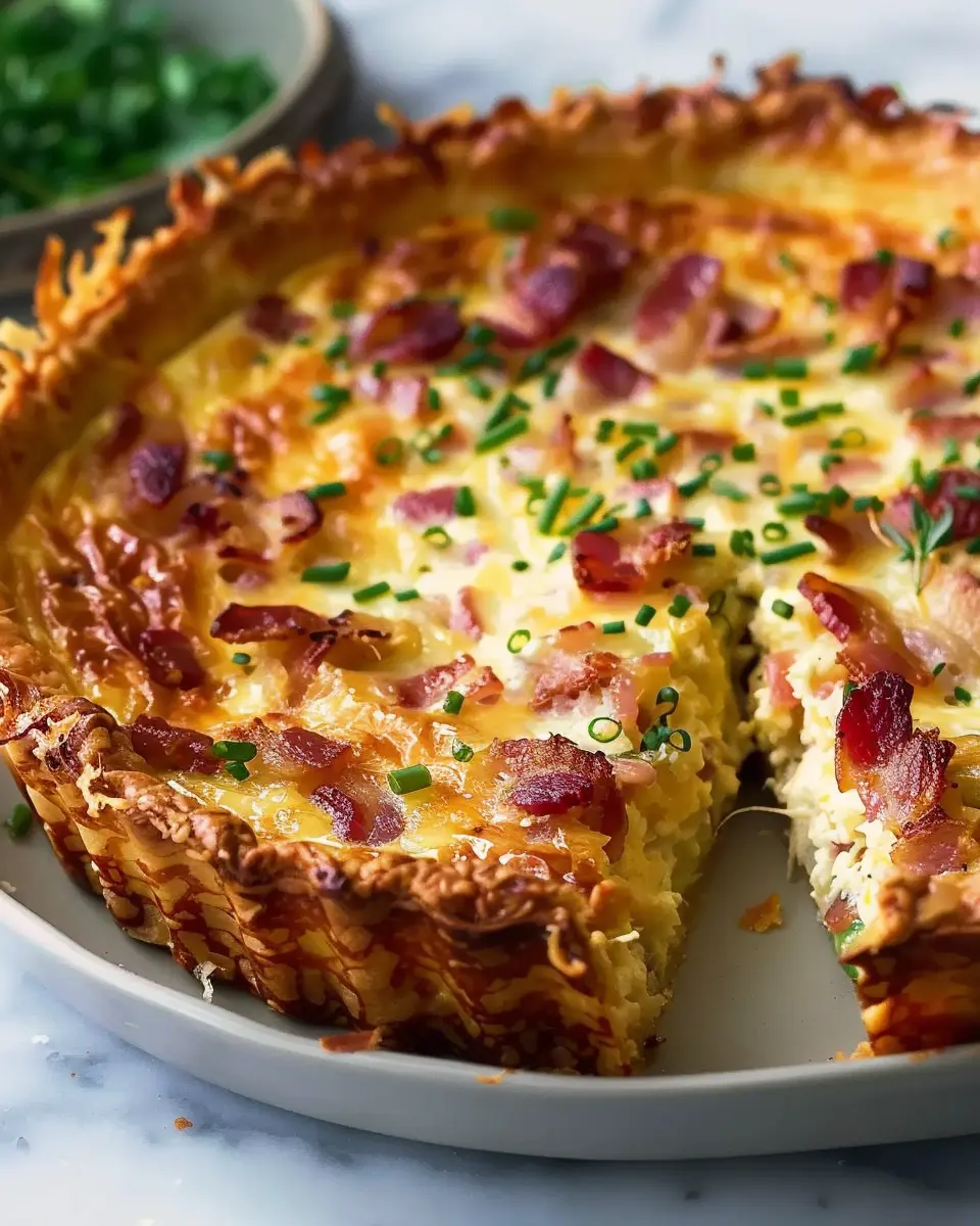 Mouthwatering Hash Brown Crust Turkey Bacon and Cheddar Quiche Recipe